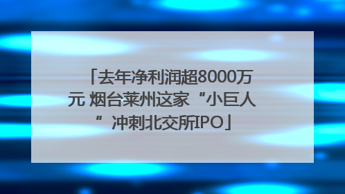 去年净利润超8000万元 烟台莱州这家“小巨人”冲刺北交所IPO
